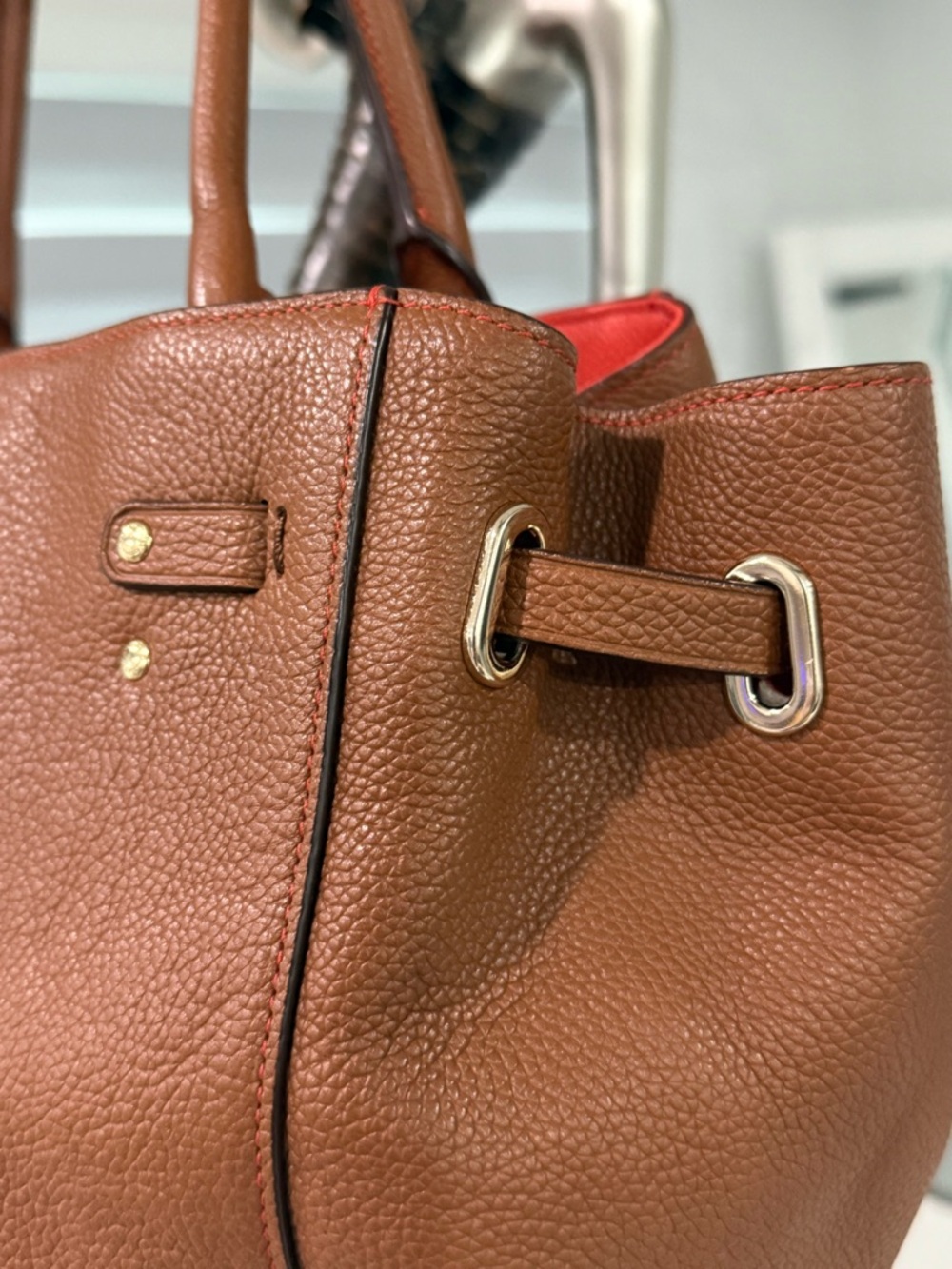 Coach Turnlock Tie Tote Saddle Brown Contrast Orange - GORGEOUS CONDITION! - Picture 5 of 15